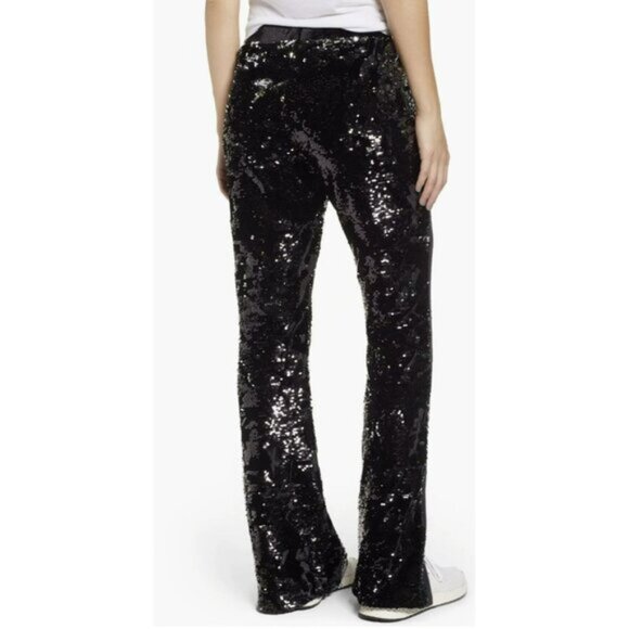 New Pam & Gela Black Sequin Flared Velour Pants Medium Mirror Ball Theme - Picture 3 of 9